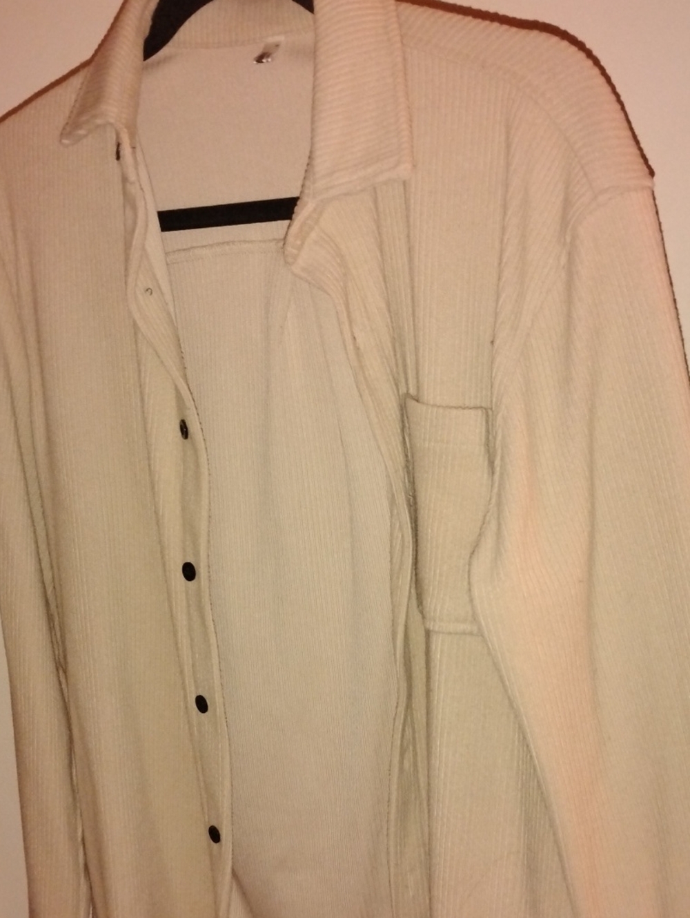 Cream Ribbed Button-Up Shirt Jacket